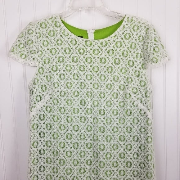 Suzi Chin Lace Overlay Cap Sleeve Mini Dress Cream Green Womens Size 6 Boho - Picture 6 of 7
